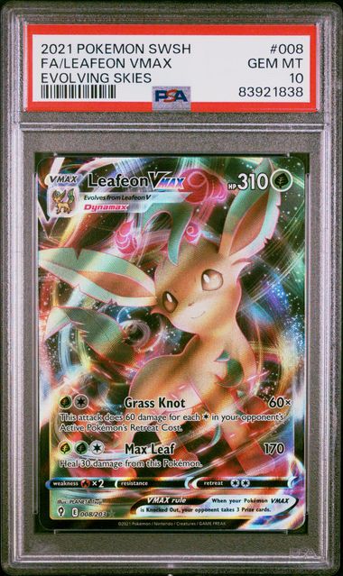 2021 Pokémon Evolving Skies Leafeon VMAX 008/203 PSA 10 (Gem Mint)
