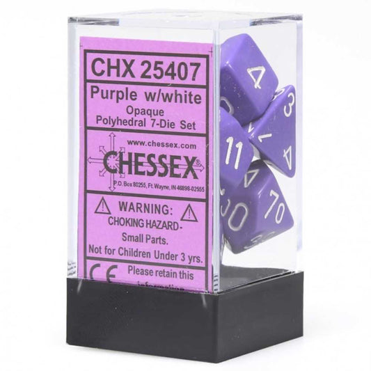 Opaque Polyhedral Purple/White 7-Die Set