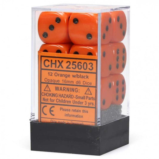 Opaque 16mm d6 Orange/Black Dice Block (12 dice)