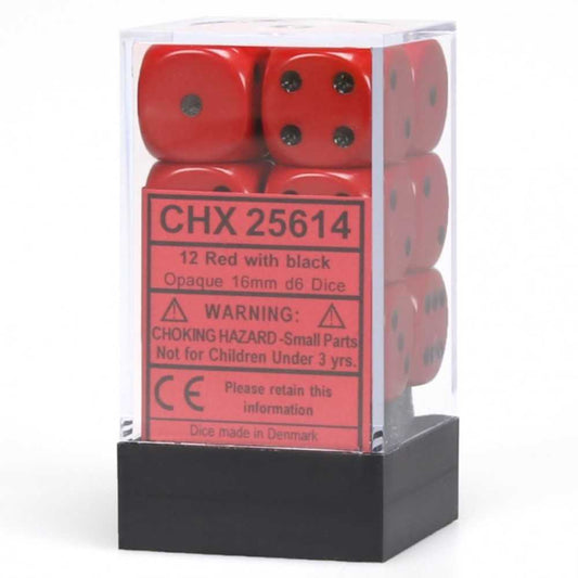 Opaque 16mm d6 Red/Black Dice Block (12 dice)