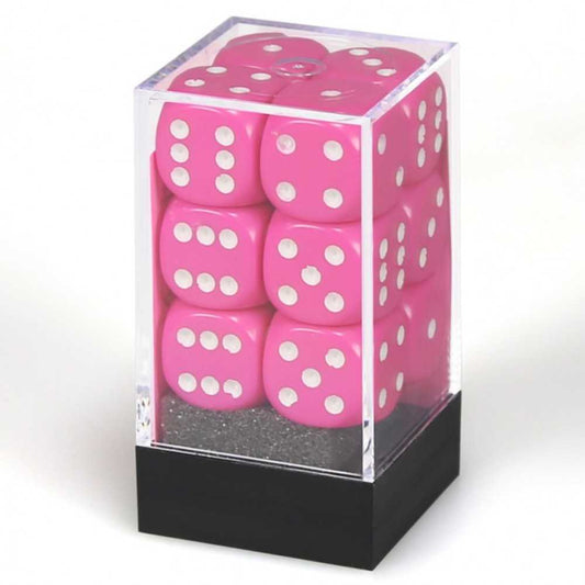 Opaque 16mm d6 Pink/White Dice Block (12 dice)