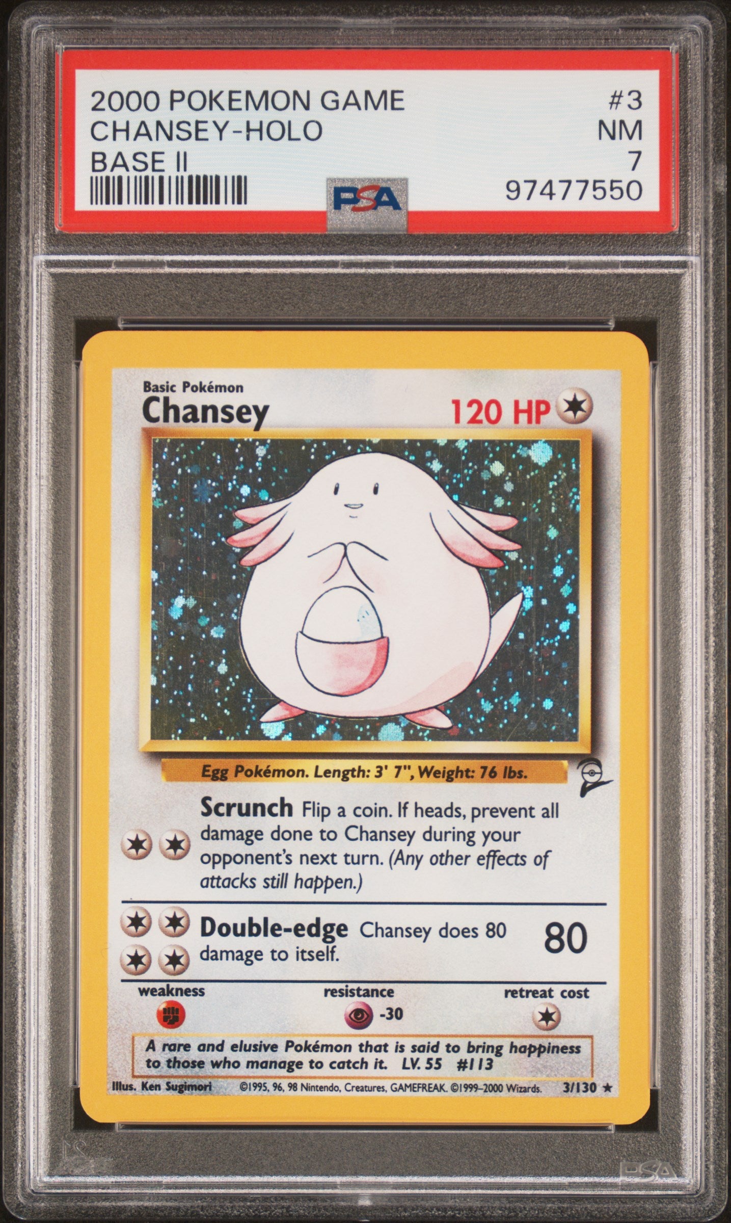 2000 Pokemon Game Base Ii #3 Chansey-Holo Base Ii PSA 7