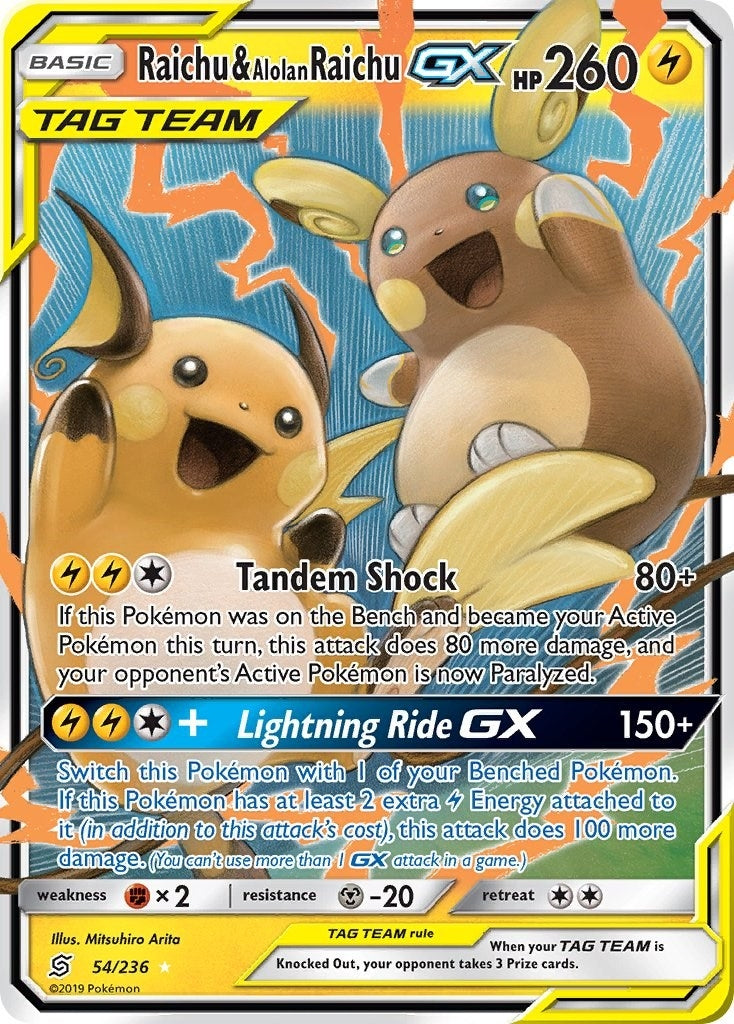 Image for Raichu & Alolan Raichu GX (54/236) [SM - Unified Minds] - Pokemon