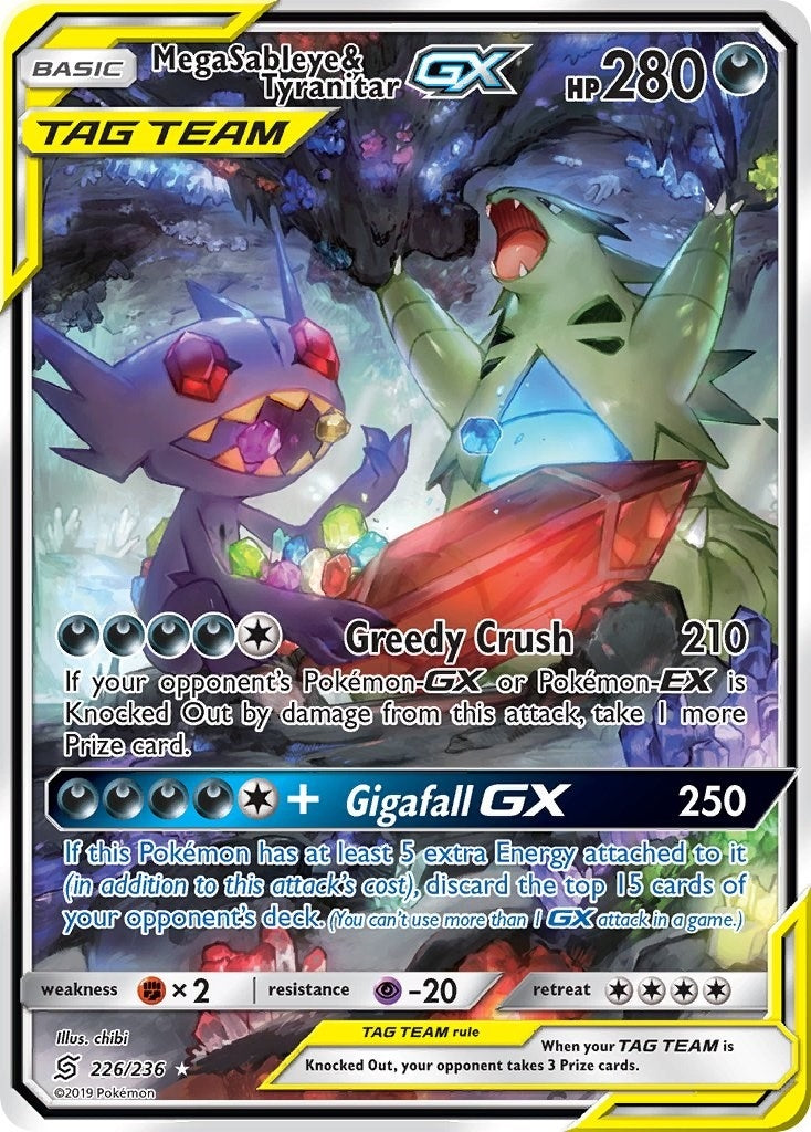 Image for Mega Sableye & Tyranitar GX (Alternate Full Art) (226/236) [SM - Unified Minds] - Pokemon