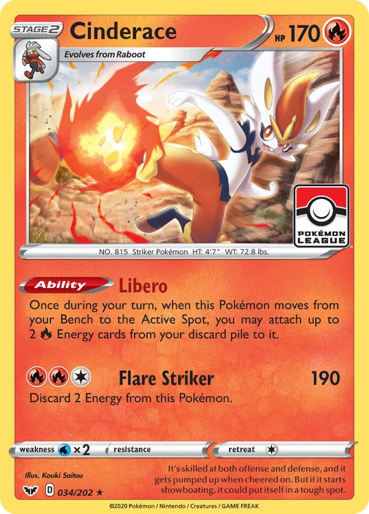 Image for Cinderace - 034/202 (Pokemon League) (034/202) [League & Championship Cards] - Pokemon