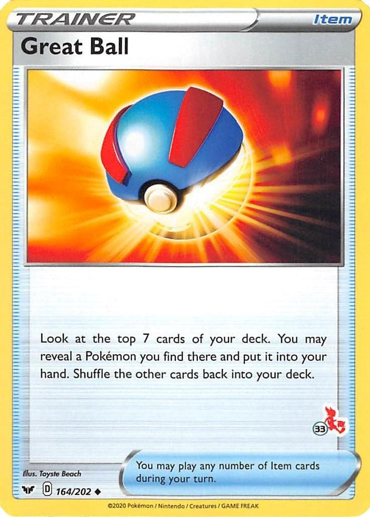 Image for Great Ball - 164/202 (#33 Cinderace Stamped) (164/202) [Battle Academy 2022] - Pokemon
