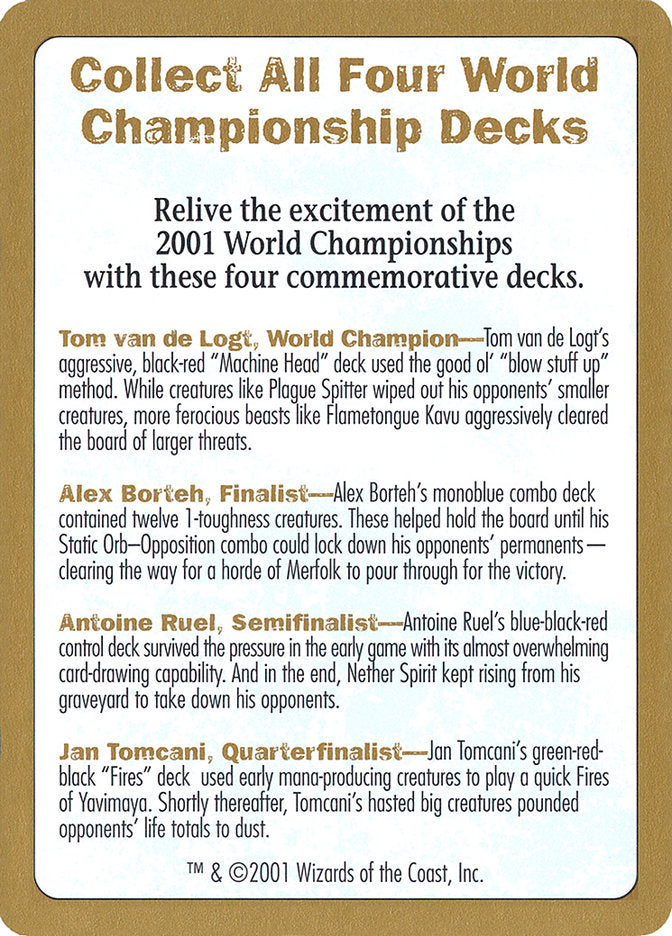 2001 World Championship Advertisement Card [World Championship Decks]