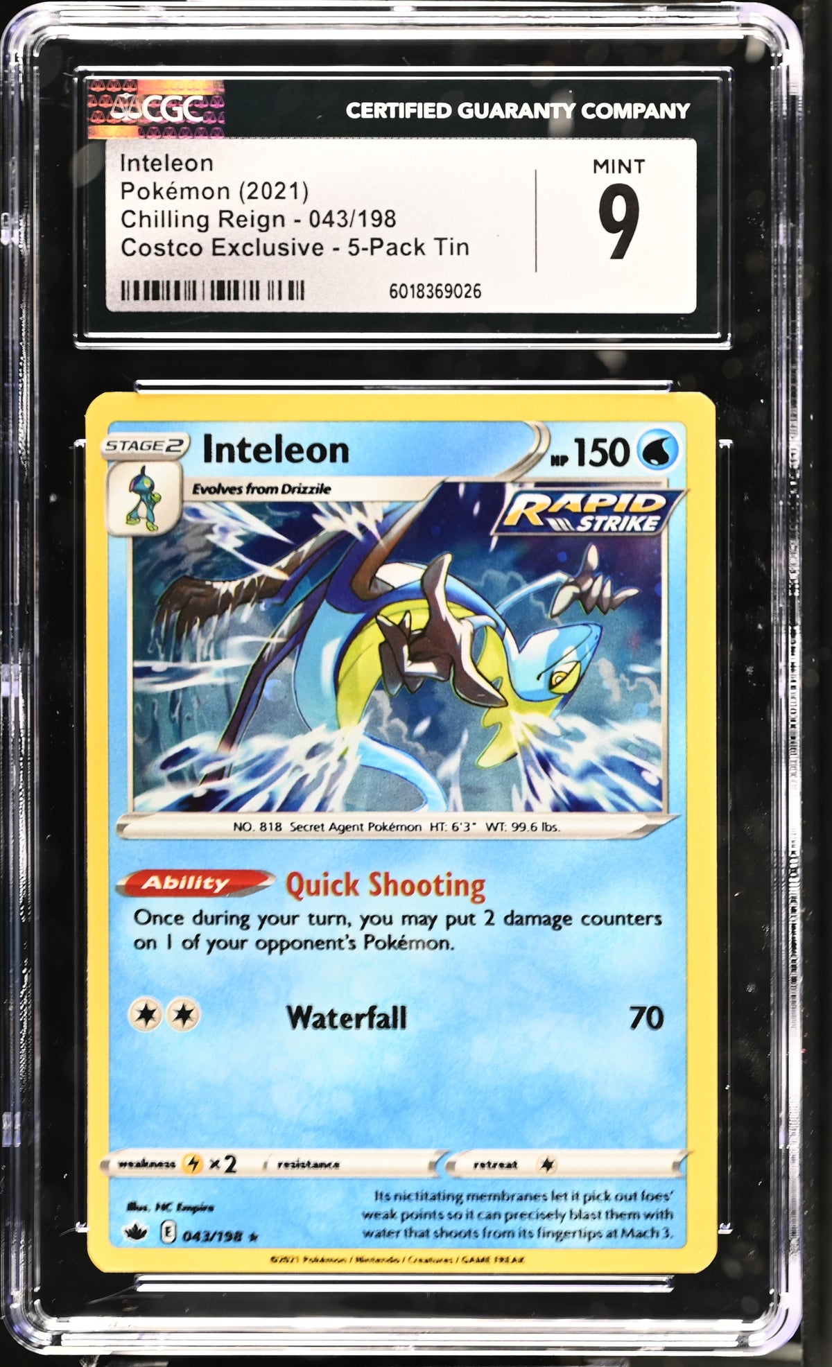 2021 Chilling Reign #043/198 Inteleon CGC 9