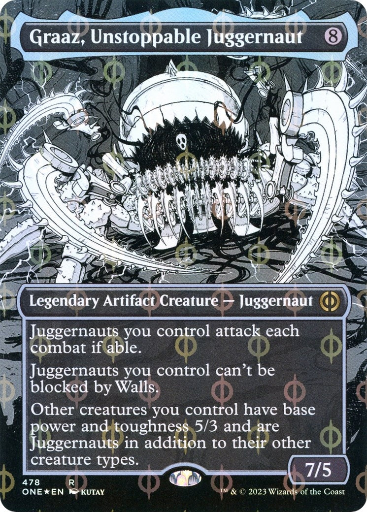 Graaz, Unstoppable Juggernaut (Borderless) (Step-and-Compleat Foil) (478) (Phyrexia: All Will Be One)