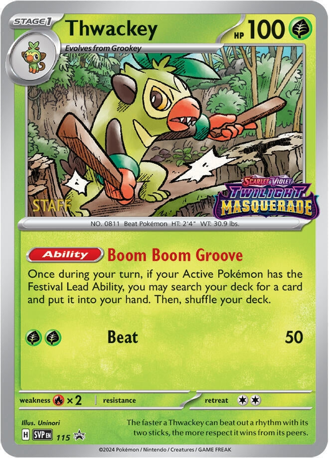 Image for Thwackey - 115 (Prerelease) [Staff] (115) [SV: Scarlet & Violet Promo Cards] - Pokemon