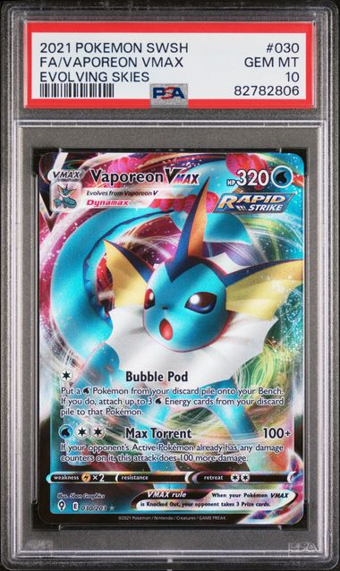 2021 Pokémon Evolving Skies Vaporeon VMAX 030/203 PSA 10 (Gem Mint)