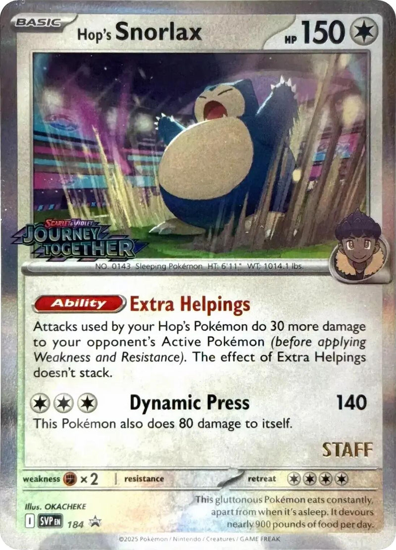 Image for Hop's Snorlax - 184 (Prerelease) [Staff] (184) [SV: Scarlet & Violet Promo Cards] - Pokemon