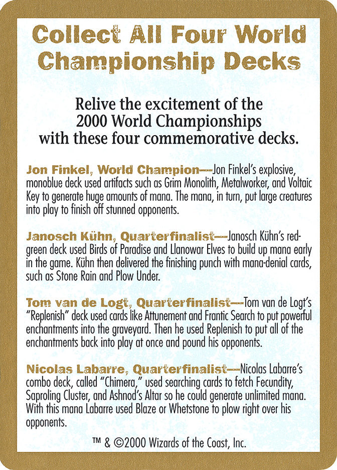 2000 World Championship Advertisement Card [World Championship Decks]
