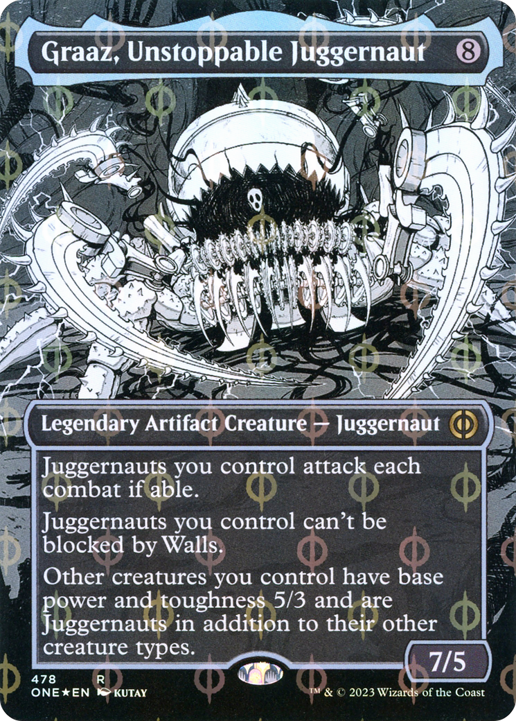 Graaz, Unstoppable Juggernaut (Borderless) (Step-and-Compleat Foil) (478) (Phyrexia: All Will Be One)