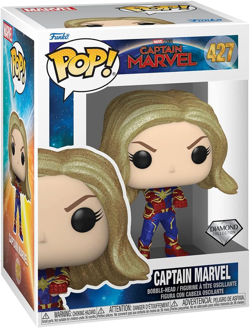 Captain Marvel Diamond Glitter Pop! Vinyl Figure with Black Adult Pop! T-Shirt - Inner Nerd