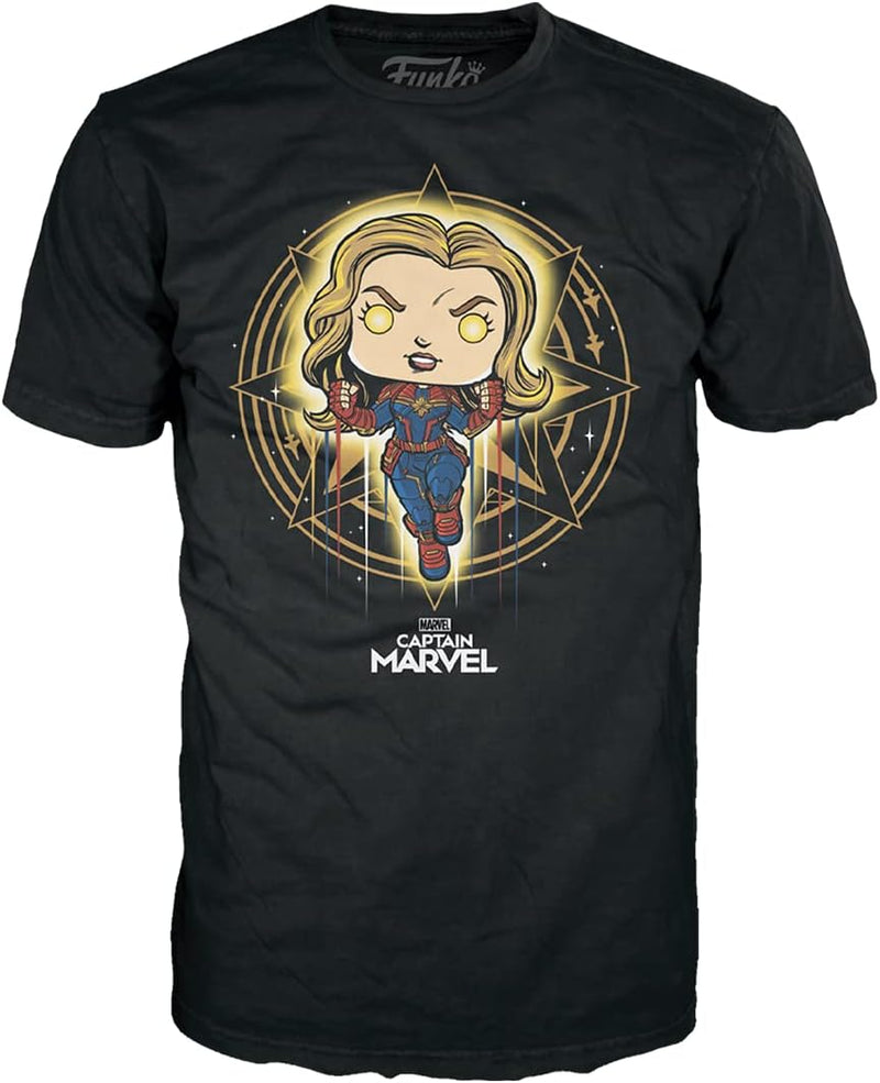 Captain Marvel Diamond Glitter Pop! Vinyl Figure with Black Adult Pop! T-Shirt - Inner Nerd