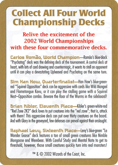 2002 World Championship Advertisement Card [World Championship Decks]